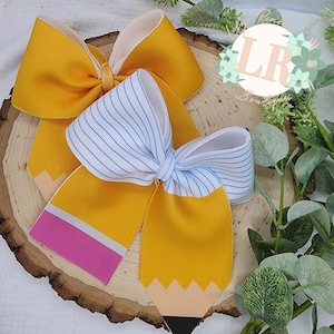 Pencil hair bow back to school bow fabric bow clip bow school bow pencil pinch bow sailor bow