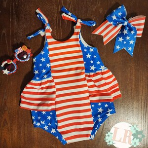 4th of July baby romper, baby girl patriotic outfit, 4th of july outfit, stars and stripes, baby bubble romper