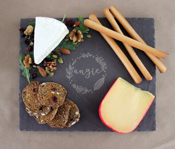 Corporate Gift Custom Engraved Slate Serving Tray Name Design 8-Personalized Housewarming Gift Host//Hostess Gift Realtor Closing Gift Personalized Slate Cheese Board