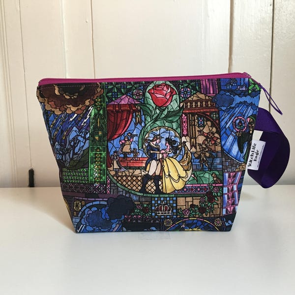 Small Beauty & the Beast Wedge Bag | Project Bag | Knitting Bag | Zipper Bag | Makeup Bag