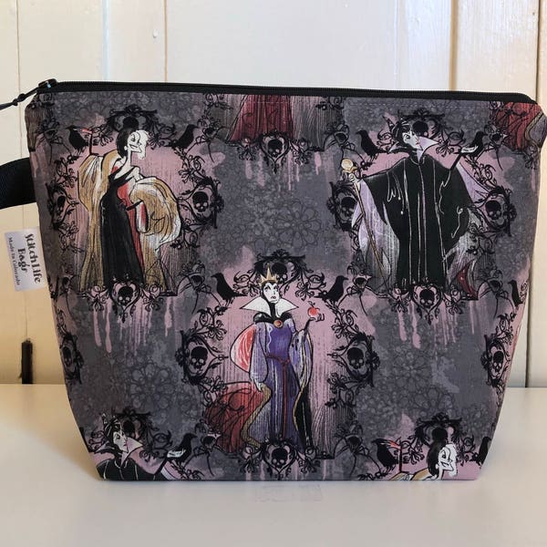 Medium Disney Villains Wedge Bag | Project Bag | Knitting Bag | Zipper Bag | Makeup Bag