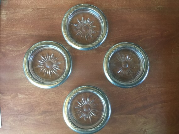Vintage Sunburst Coasters Silver Plate Set Of 4 With Holder Etsy