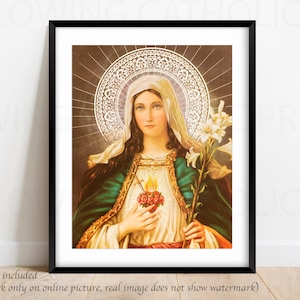Sagrado Corazon de Maria, Maria Sacred Heart, 8x10 Print, Catholic Art, Altar, Gift, Religious Gift, Mother&#39;s Day Gift, gift for mom