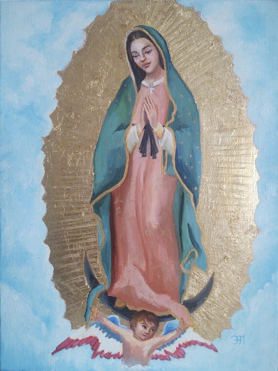Virgen de Guadalupe Original Ölgemälde - 30,5 x 24 cm - Handgemalt mit  Blattgold Details von Fabiola Guzman Roquena - Etsy.de, image size:570x760