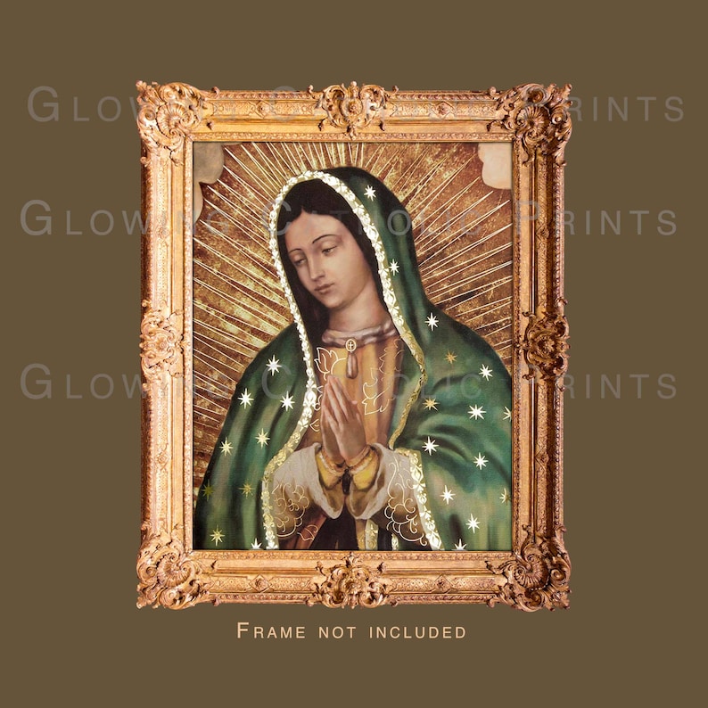 Our Lady of Guadalupe Virgin Mary Religious Art Prints that GLOW Half Body Image, Mother's Day, Virgen de Guadalupe, Virgin Mary image 4