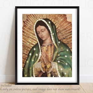 Our Lady of Guadalupe Virgin Mary Religious Art Prints that GLOW Half Body Image, Mother's Day, Virgen de Guadalupe, Virgin Mary image 1