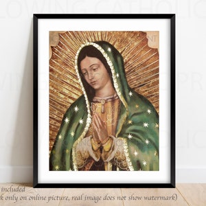 Our Lady of Guadalupe Virgin Mary Religious Art Prints that GLOW Half Body Image, Mother's Day, Virgen de Guadalupe, Virgin Mary image 1