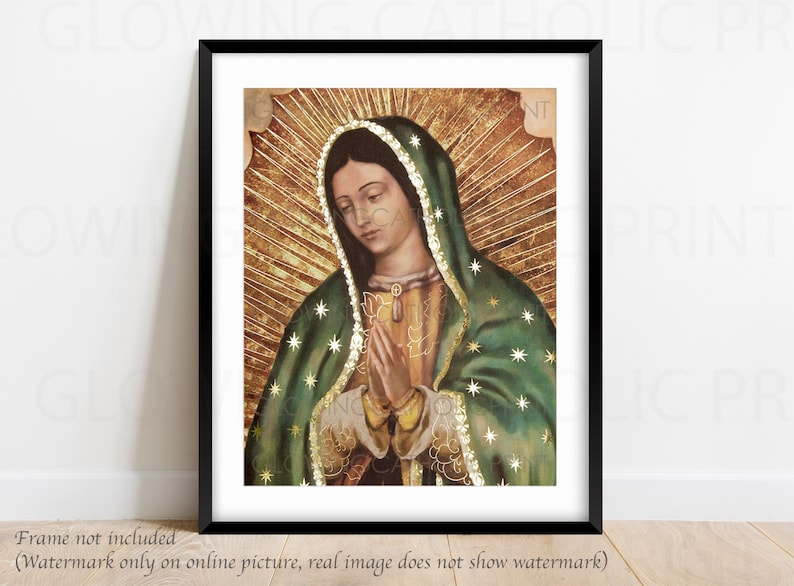 Our Lady of Guadalupe Virgin Mary Religious Art Prints that GLOW Half Body Image, Mother's Day, Virgen de Guadalupe, Virgin Mary image 1