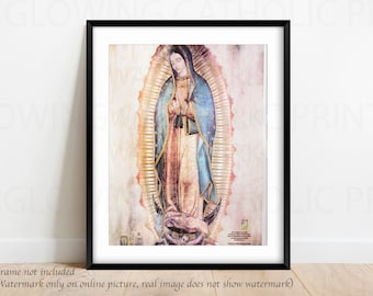NEWEST! Absolutely GORGEOUS! SILVER finish, metal-like print, Our Lady of Guadalupe Virgin Mary, Virgen de Guadalupe print, Shiniest print,