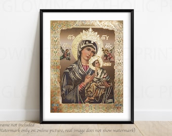 Lady of Perpetual Help Print, Spiritual Gift, Religious Art, Virgin Mary Art Print,  Wall decor, Nuestra Señora del Socorro, Altar, Gift