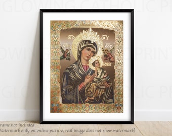 Lady of Perpetual Help Print, Spiritual Gift, Religious Art, Virgin Mary Art Print,  Wall decor, Nuestra Señora del Socorro, Altar, Gift