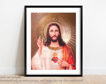Most Sacred Heart of Jesus, Sacred Heart Lithography, Heart of Jesus Sagrado Corazon de Jesus, Sacred Heart of Jesus Print Mother's Day gift