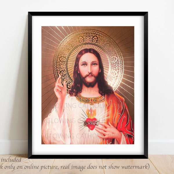 Most Sacred Heart of Jesus, Sacred Heart Lithography, Heart of Jesus Sagrado Corazon de Jesus, Sacred Heart of Jesus Print Mother's Day gift