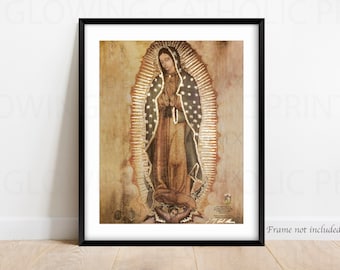 New! Copy of Original of Our Lady of Guadalupe Virgin Mary.  Religious Art Prints that glow. Father's Day Gift, Virgen de Guadalupe