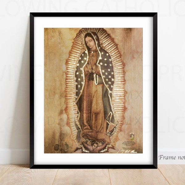 Nouveau ! Copie de l'original de Notre-Dame de Guadalupe, Vierge Marie. Impressions d'art religieux qui brillent. Cadeau Fête des Mères, Vierge de Guadalupe