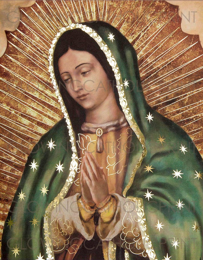 Our Lady of Guadalupe Virgin Mary Religious Art Prints that GLOW Half Body Image, Mother's Day, Virgen de Guadalupe, Virgin Mary image 2
