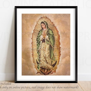 Our Lady of Guadalupe Virgin Mary Religious Art Prints that GLOW Mother&#39;s Day Gift, Virgen de Guadalupe print, Father&#39;s Day gift