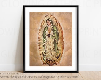 Our Lady of Guadalupe Virgin Mary Religious Art Prints that GLOW Christmas perfect Gift, Virgen de Guadalupe print, Father's Day gift