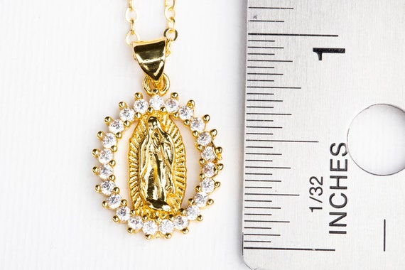 Collana Madonna Di Guadalupe Oidea - Placcata Oro 18K, Acciaio Inossidabile, Catena 60cm