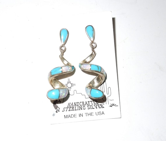 Handcrafted Sterling Silver Turquoise "Snake" Pie… - image 1