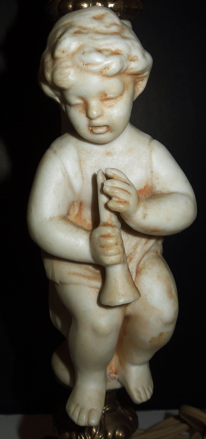 Bisque Vintage Cherub Lamps With Marble Base Made in Italy Incl. Brass