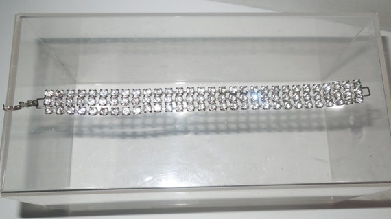 Vintage 3 Row Rhinestone Bracelet 7" - image 1