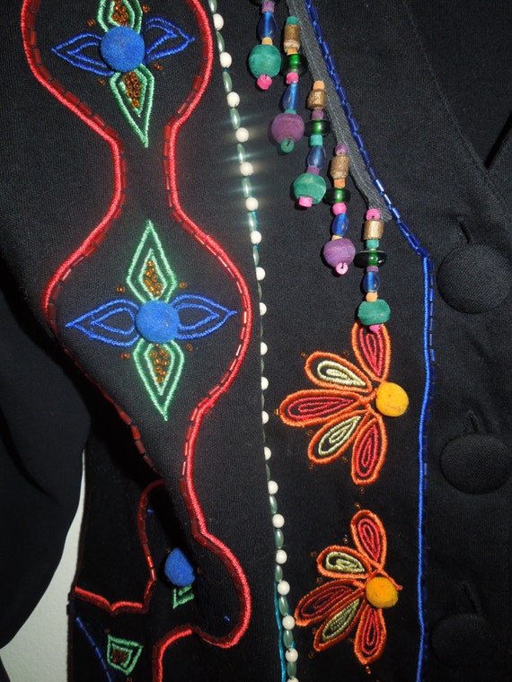 Gantos Vintage Black Colorful Embroidered and Bea… - image 3