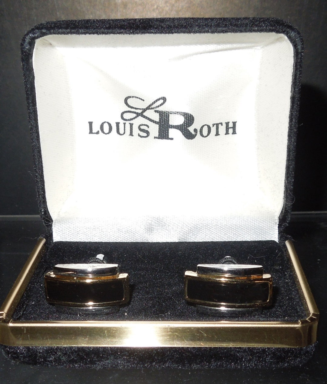 New Men Cufflinks Louis Roth Black in Box Vintage Jewelry