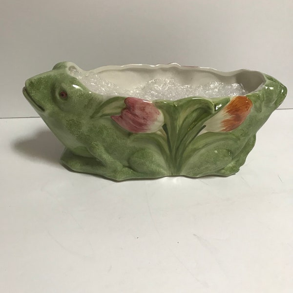 VINTAGE NEW San Marco Nove DOUBLE Frog Tulip Ceramic Planter Made in Italy