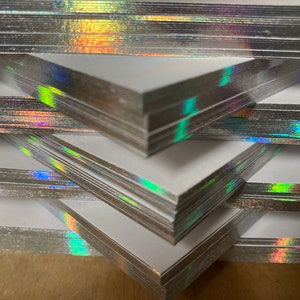 Set/25 5x5” Square White Heavy Card Stock with Silver Holographic Edges - all 4 sides BLANK