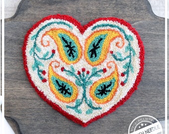 Scandinavian Heart  Punch Needle Pattern & Fabric