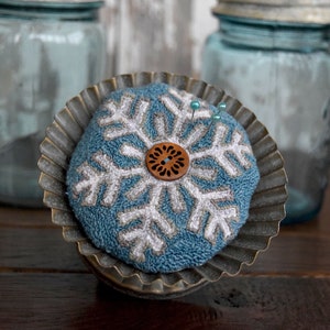 Pin Popping Pinkeep - Snowflake Punch Needle Pattern + Fabric + Button