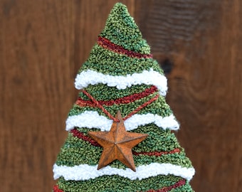 Oh Christmas Tree Punch Needle Pattern, Fabric + Star