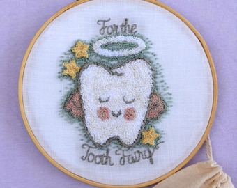 For the Tooth Fairy Punch Needle Pattern & Fabric (includes linen tooth pouch)