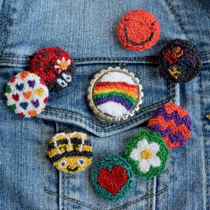 Fanny&#39;s Fantastic Flair Punch Needle Pattern + Fabric + Bottle Cap