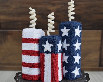 Firecrackers : Stars and Stripes (Full Series) Three Punch Needle Patterns + Fabric