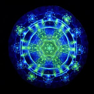Black-light Fractal Men&#39;s Shirt UV Psychedelic Neon ink- Blue and yellow cyber Fluorescent