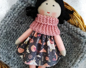 Asian first doll with black hair Personalized cloth doll with clothes Rag doll girl Baby first doll handmade