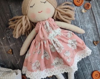 Personalised rag doll girl Baby first doll Cloth doll for kids First birthday gift Doll for one year Children friendly New baby gift