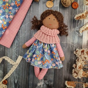 American dark skin cloth doll Black skin rag doll Brown skin first baby doll Biracial handmade soft doll with clothes image 6