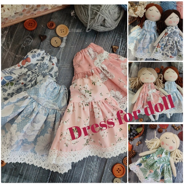 Dress for doll 11-12" Cotton doll's dress with lace Cotton floral print dress Doll's outfit Doll 12" accessories