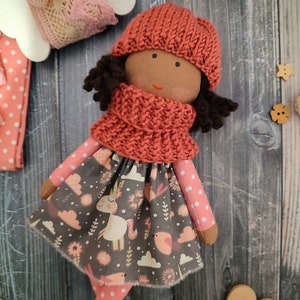 Dark skin soft doll with clothes Black skin rag doll girl Brown skin first baby doll Biracial handmade cloth doll image 10