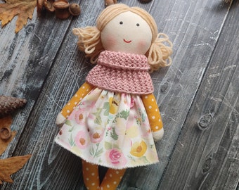 Cute baby rag doll handmade Christmas first cloth doll Textile toddler doll