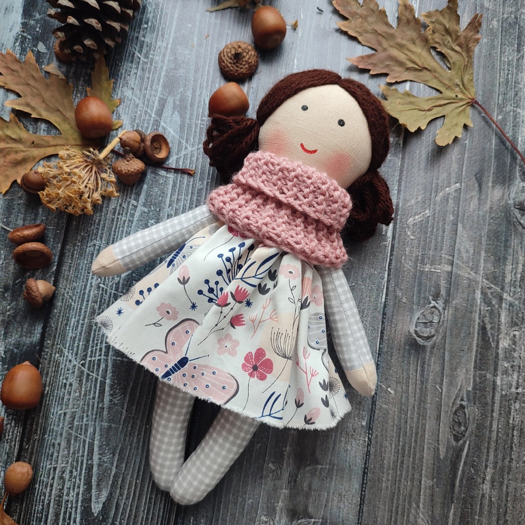 Dark Brown Hair Rag Doll Girl Handmade First Baby Doll Textile Toddler ...