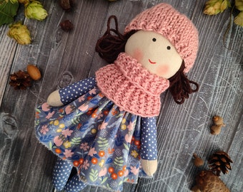 Personalized rag toddler doll girl, handmade first baby doll fabric