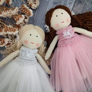 Custom beautiful rag doll 12 inch with tule dress Flower girl doll gift First communion doll fabric Princess rag doll image 1