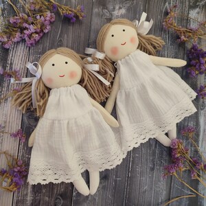 Personalized rag doll with white dress Flower girl doll gift First communion fabric doll Baptism cloth doll handmade image 8