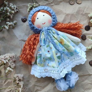 Handmade fabric doll girl with red hair and removable clothes Rag first doll personalized Cloth toddler doll 12 image 1