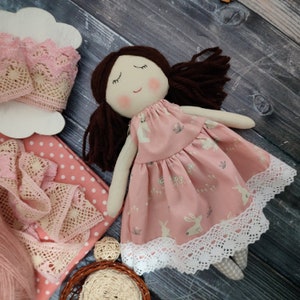 Personalised first doll for baby girl Handmade rag doll with ponytails Textile doll with dress image 6