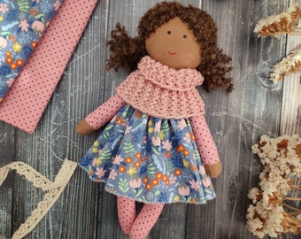 American dark skin cloth doll Black skin rag doll Brown skin first baby doll Biracial handmade soft doll with clothes